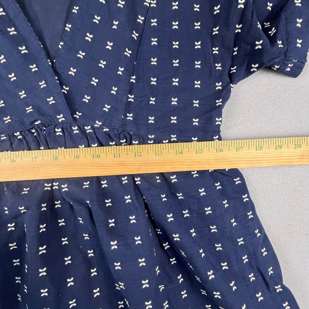 Madewell Mini Dress Womens Small Navy Blue Embroidered Bow Dobby V-Neck Boho - Picture 6 of 14